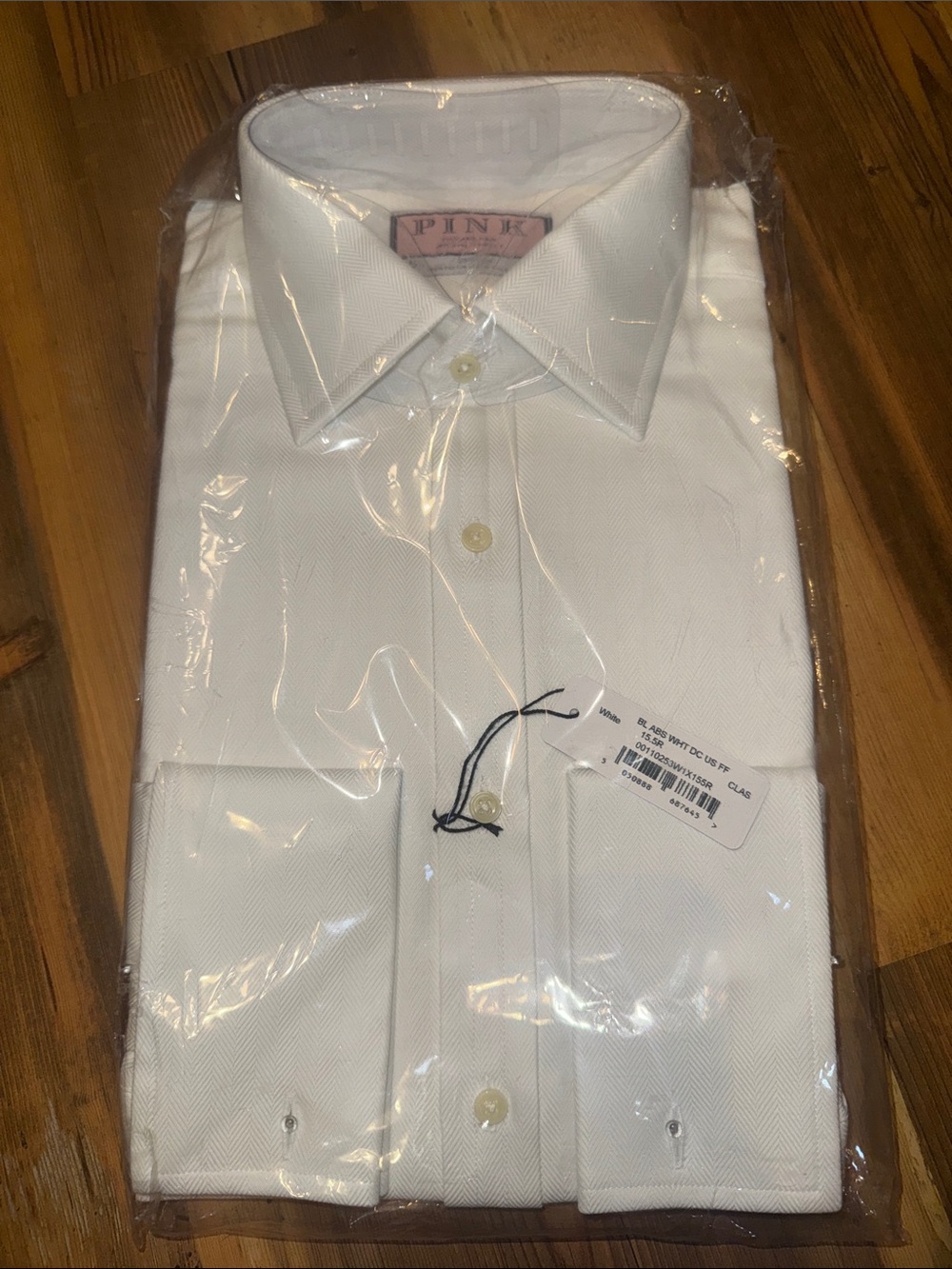 Thomas Pink White Herringbone Dress Shirt